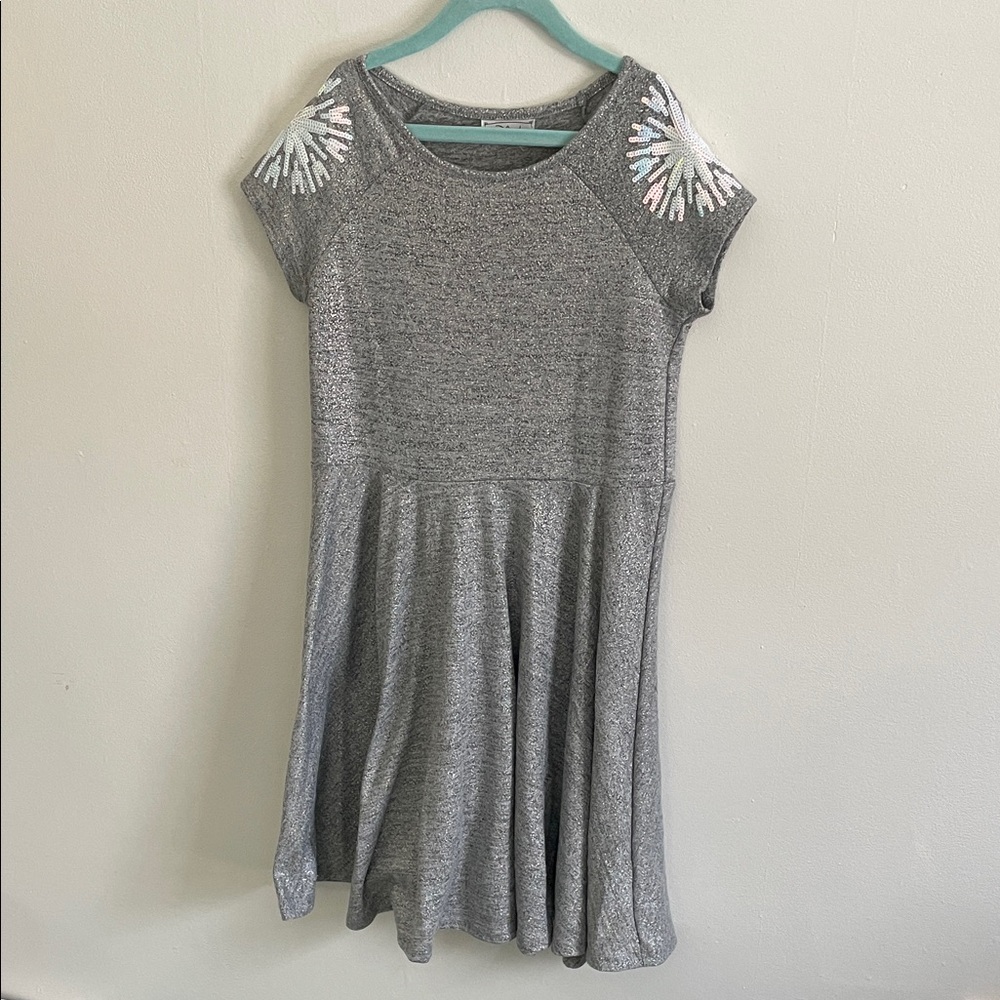 D-Signed Disney Metallic Silver Dress with Embroidered Snowflakes Size Large